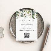 White Peony | Floral QR Code Wedding RSVP Begleitkarte