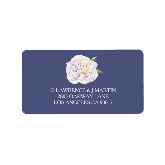 White Peony Floral Watercolor Blue Adressaufkleber (Vorne)