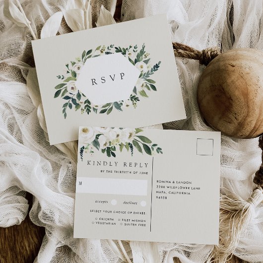 White Peony Floral Wedding Meal Choice UAWG Postkarte