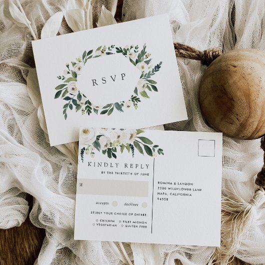 White Peony Floral Wedding Meal Choice UAWG Postkarte