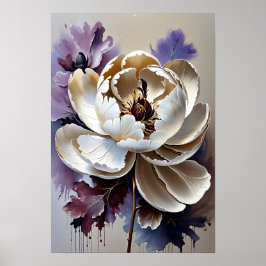 White Peony Flower Oil Painting Poster