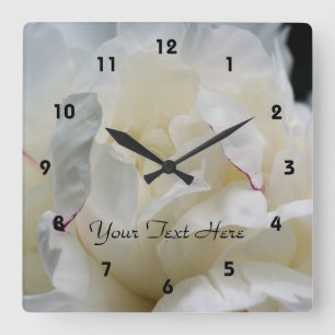 White Peony Flower Petals Nature Quadratische Wanduhr