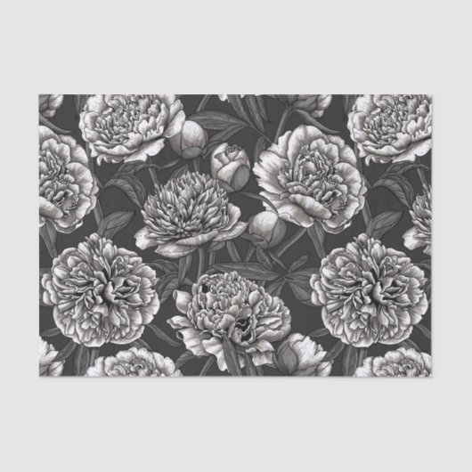 White peony flowers on dark gray seidenpapier (Vorderseite)