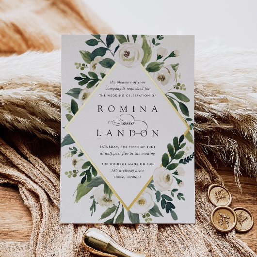 White Peony | Geometrisches Blumenzildchen Folieneinladung