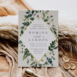 White Peony | Geometrisches Blumenzildchen Folieneinladung