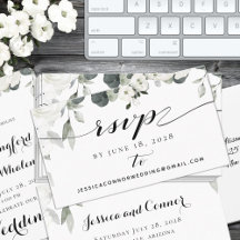 White Peony Greenerity Wedding RSVP Online Card