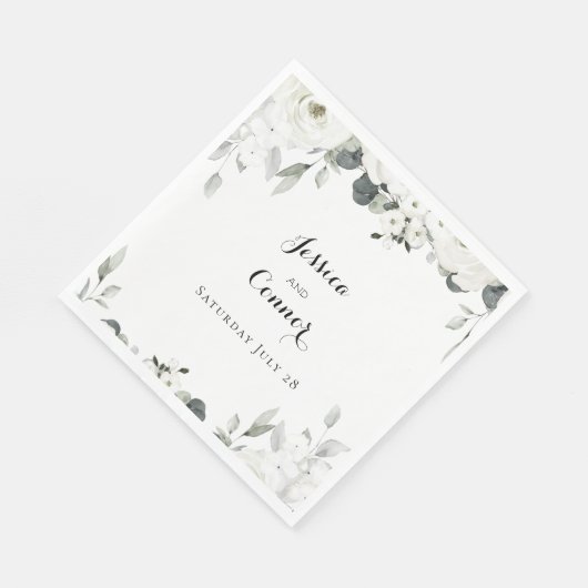 White Peony Greenery Luncheon 7 Inch Serviette (Ecke)