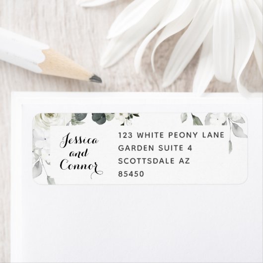 White Peony Greenery Rücksendeadresse Mailing Labe (Insitu)