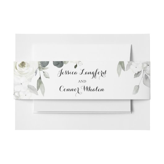 White Peony Greenery Wedding Einladungsbanderole (Vorderseite Beispiel)