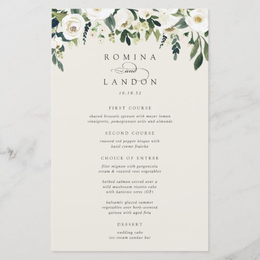 White Peony | Hochzeitsmenü für Wasserfarbenflorra