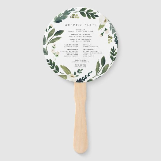 White Peony | Hochzeitsprogramm für Wasserfarben Fächer (Rückseite)