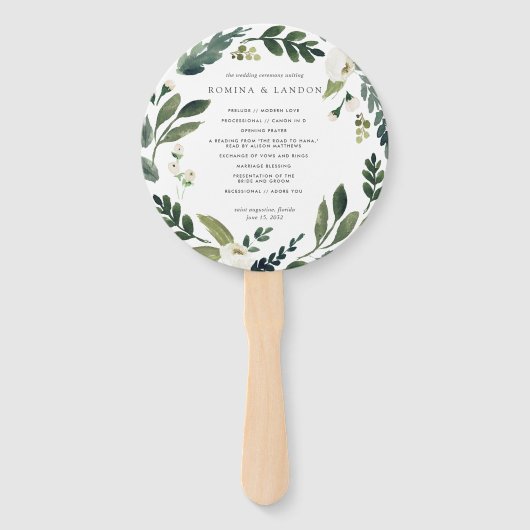 White Peony | Hochzeitsprogramm für Wasserfarben Fächer (Vorderseite)