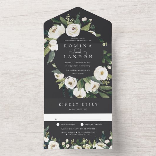 White Peony | Hochzeitswasser für Wasserfarben All In One Einladung (Innen Boden)