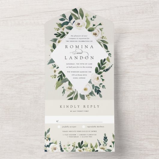 White Peony | Hochzeitswasser für Wasserfarben All In One Einladung (Innen Boden)