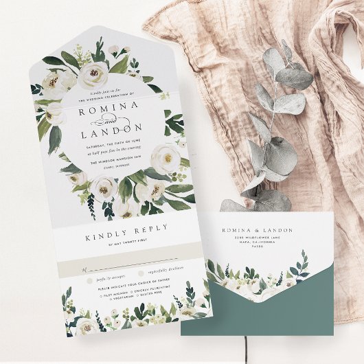 White Peony | Hochzeitswasser für Wasserfarben All In One Einladung