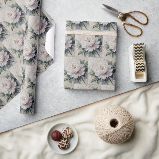 White Peony Impasto Art Geschenkpapier (Kunsthandwerk)