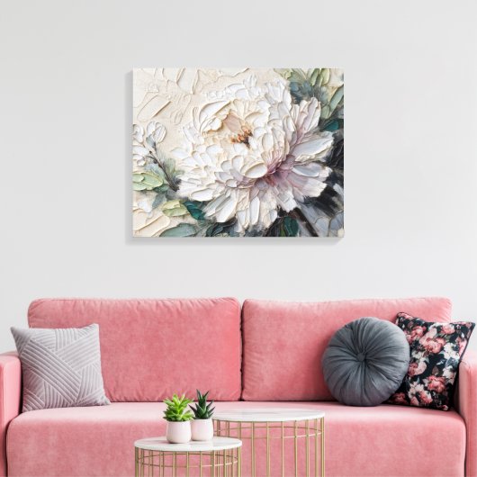 White Peony Impasto Art Leinwanddruck (Insitu (Wohnzimmer))