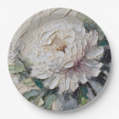 White Peony Impasto Art Pappteller (Vorderseite)