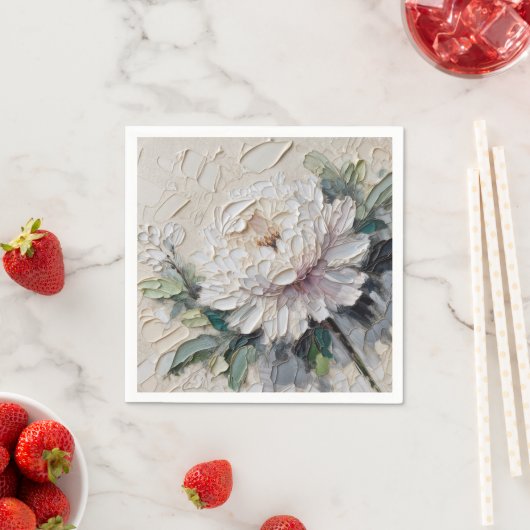 White Peony Impasto Art Serviette (Beispiel)