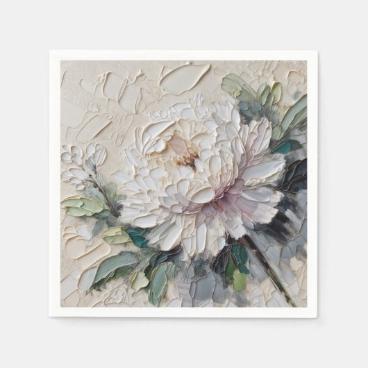 White Peony Impasto Art Serviette (Vorderseite)