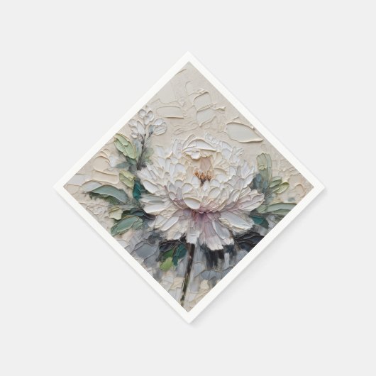 White Peony Impasto Art Serviette (Ecke)
