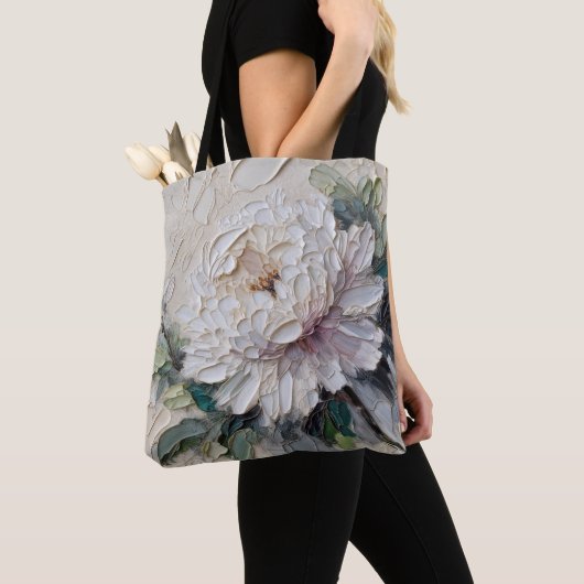 White Peony Impasto Art Tasche (Von Nahem)