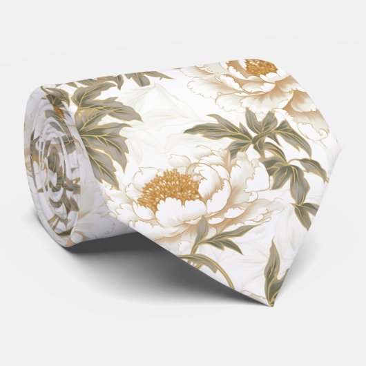 White Peony Neck Tie Krawatte (Gerollt)