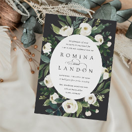 White Peony | Oval Frame Floral Wedding Einladung