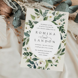 White Peony | Oval Frame Floral Wedding Einladung