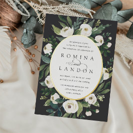 White Peony | Oval Frame Floral Wedding Folieneinladung