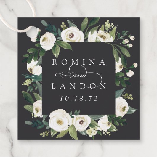 White Peony | Personalisierte Blumenzarge Geschenkanhänger (Vorderseite)