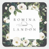 White Peony | Personalisierte Blumenzarge Quadratischer Aufkleber (Vorderseite)