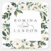 White Peony | Personalisierte Blumenzarge Quadratischer Aufkleber (Vorderseite)