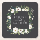 White Peony | Personalisierte Blumenzarge Rechteckiger Pappuntersetzer (Vorderseite)