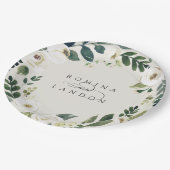 White Peony | Personalisierte Blumenzeremonie Pappteller (Schrägansicht)