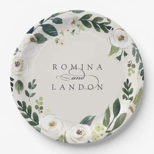 White Peony | Personalisierte Blumenzeremonie Pappteller (Vorderseite)