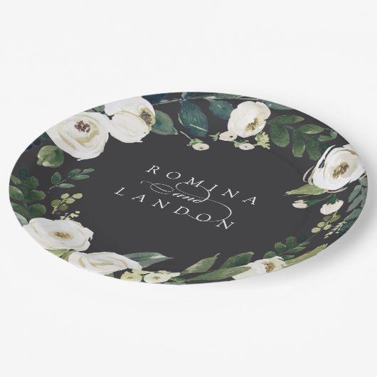 White Peony | Personalisierte Blumenzeremonie Pappteller (Schrägansicht)