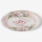 White Peony Rose Gold 50th Birthday Paper Plates Pappteller (Schrägansicht)