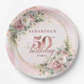 White Peony Rose Gold 50th Birthday Paper Plates Pappteller (Vorderseite)