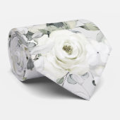 White Peony Silver Eucalyptus Wedding Neck Tie Krawatte (Gerollt)
