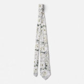 White Peony Silver Eucalyptus Wedding Neck Tie Krawatte (Rückseite)