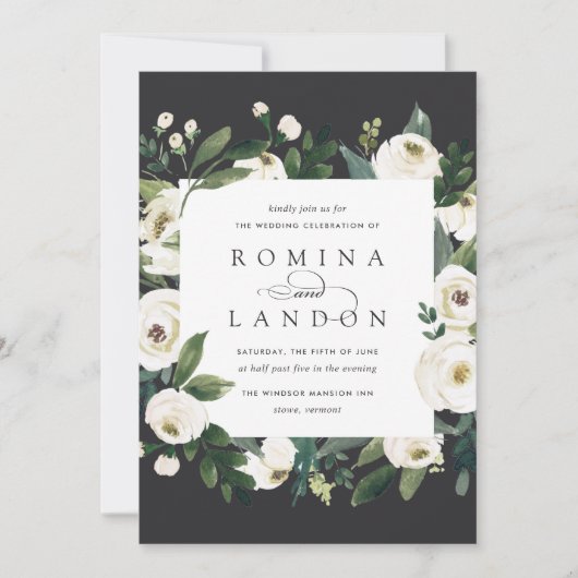 White Peony | Square Floral Frame Wedding Einladung (Vorderseite)