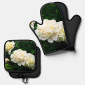White Peony Trio Ofenhandschuh & Topflappen-Set (Vorderseite/Rückseite)
