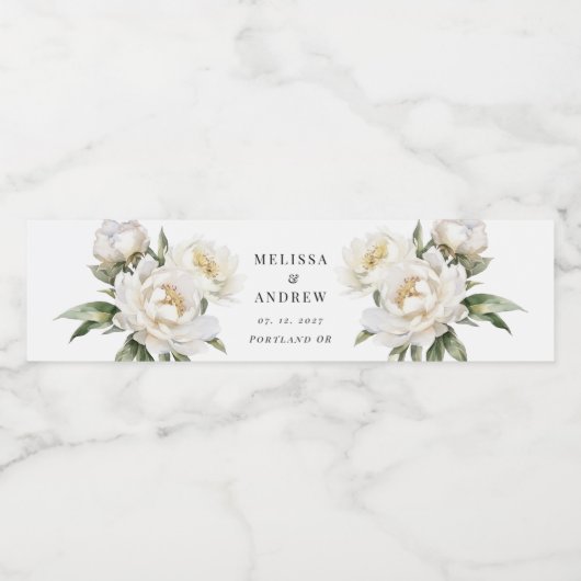 White Peony Wasserflaschenetikett (Einzelnes Label)