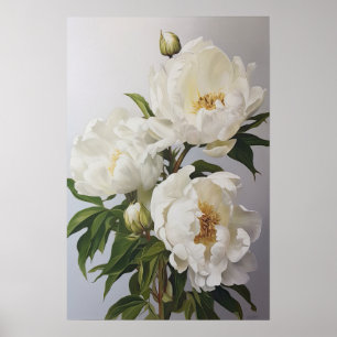White Peonys Blume Art Print Poster