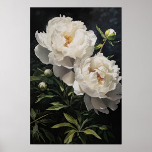 White Peonys Blume Art Print Poster