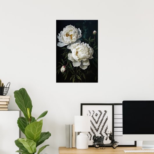 White Peonys Blume Art Print Poster (Heimbüro)