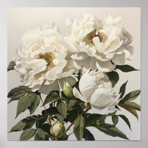 White Peonys Blume Art Print Poster