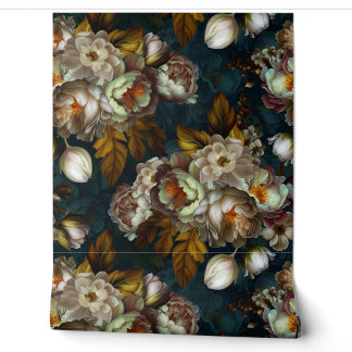 White Peonys Vintag Midnight Goth Garden Tapete