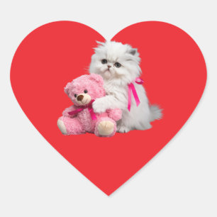 White Persian Cat and Teddy Bären Sticker Sheet
